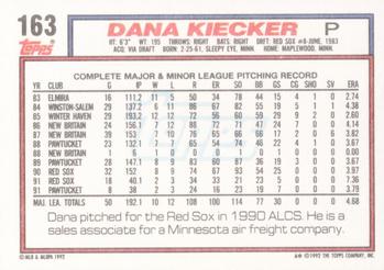 1992 Topps #163 Dana Kiecker Back