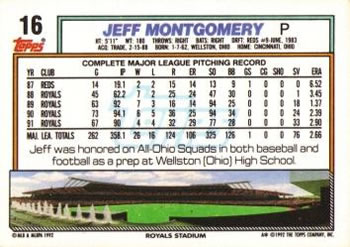 1992 Topps #16 Jeff Montgomery Back