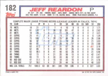 1992 Topps #182 Jeff Reardon Back
