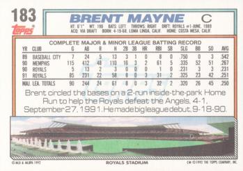 1992 Topps #183 Brent Mayne Back