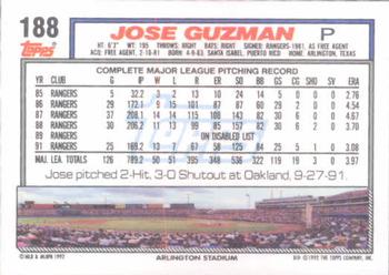 1992 Topps #188 Jose Guzman Back
