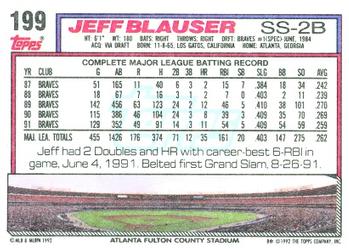 1992 Topps #199 Jeff Blauser Back