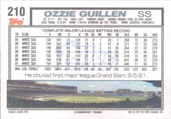 1992 Topps #210 Ozzie Guillen Back