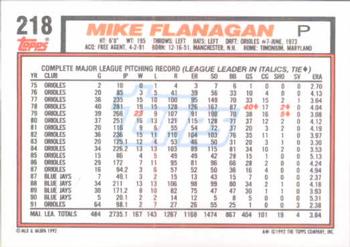 1992 Topps #218 Mike Flanagan Back
