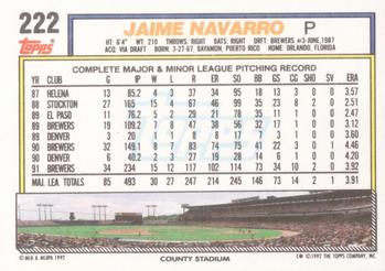 1992 Topps #222 Jaime Navarro Back