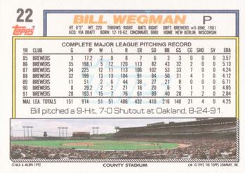 1992 Topps #22 Bill Wegman Back