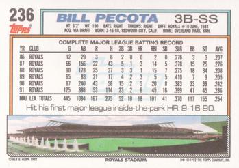 1992 Topps #236 Bill Pecota Back