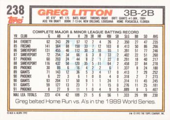 1992 Topps #238 Greg Litton Back