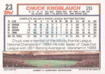 1992 Topps #23 Chuck Knoblauch Back