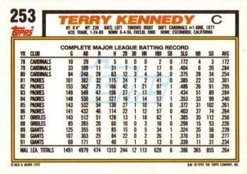 1992 Topps #253 Terry Kennedy Back