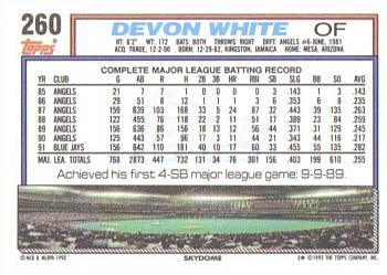 1992 Topps #260 Devon White Back