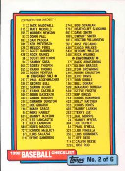 1992 Topps #264 Checklist 2 of 6 Front