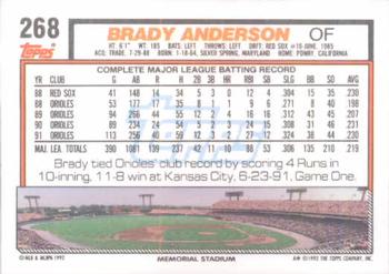 1992 Topps #268 Brady Anderson Back