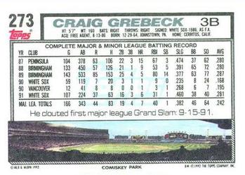 1992 Topps #273 Craig Grebeck Back