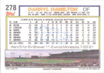 1992 Topps #278 Darryl Hamilton Back
