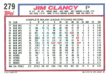 1992 Topps #279 Jim Clancy Back