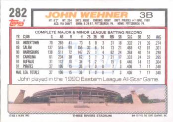 1992 Topps #282 John Wehner Back