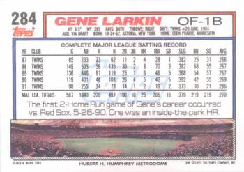 1992 Topps #284 Gene Larkin Back