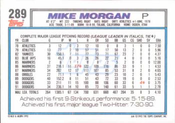 1992 Topps #289 Mike Morgan Back