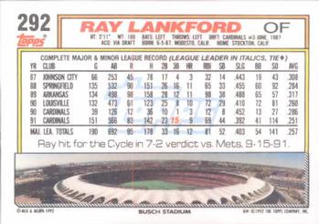 1992 Topps #292 Ray Lankford Back