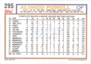 1992 Topps #295 Alonzo Powell Back