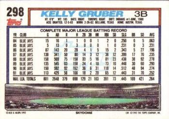 1992 Topps #298 Kelly Gruber Back