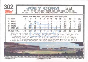 1992 Topps #302 Joey Cora Back
