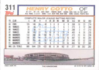1992 Topps #311 Henry Cotto Back