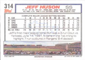 1992 Topps #314 Jeff Huson Back