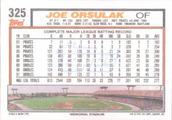 1992 Topps #325 Joe Orsulak Back