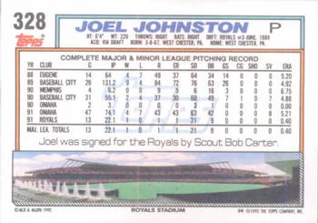 1992 Topps #328 Joel Johnston Back