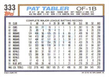 1992 Topps #333 Pat Tabler Back
