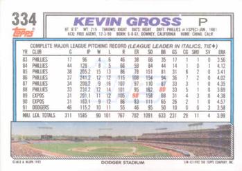 1992 Topps #334 Kevin Gross Back