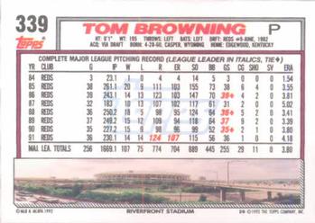 1992 Topps #339 Tom Browning Back