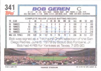 1992 Topps #341 Bob Geren Back
