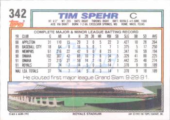 1992 Topps #342 Tim Spehr Back