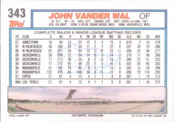 1992 Topps #343 John Vander Wal Back