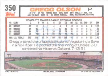 1992 Topps #350 Gregg Olson Back