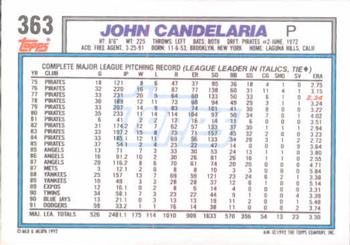 1992 Topps #363 John Candelaria Back