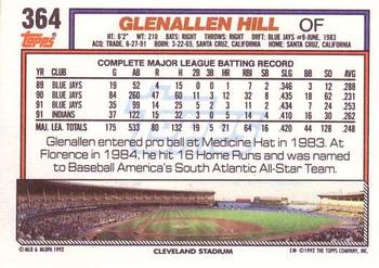 1992 Topps #364 Glenallen Hill Back