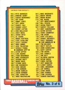 1992 Topps #366 Checklist 3 of 6 Front