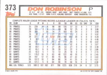 1992 Topps #373 Don Robinson Back