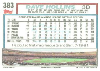 1992 Topps #383 Dave Hollins Back