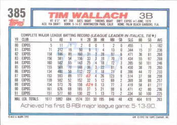 1992 Topps #385 Tim Wallach Back
