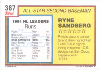 1992 Topps #387 Ryne Sandberg Back