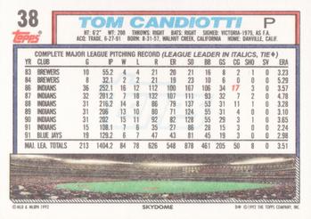 1992 Topps #38 Tom Candiotti Back