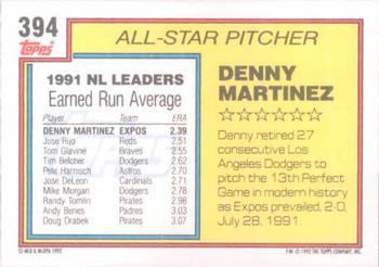 1992 Topps #394 Denny Martinez Back