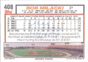 1992 Topps #408 Bob Milacki Back