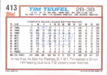 1992 Topps #413 Tim Teufel Back