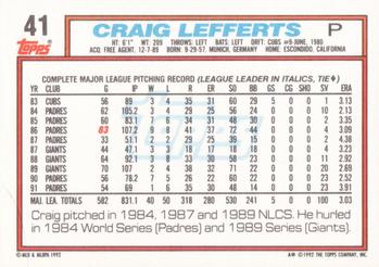 1992 Topps #41 Craig Lefferts Back